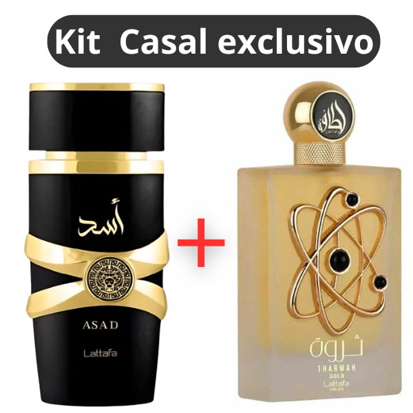 Kit Arabe Masculino Asad Lattafa + Arabe Feminino Tharwah Gold Lataffa (100ML)