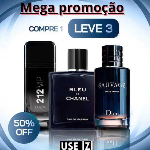 Kit Exclusivo: 3 Perfumes Importados (100ml) - Sauvage Dior, Bleu de Chanel, 212 VIP Black - Oferta Limitada