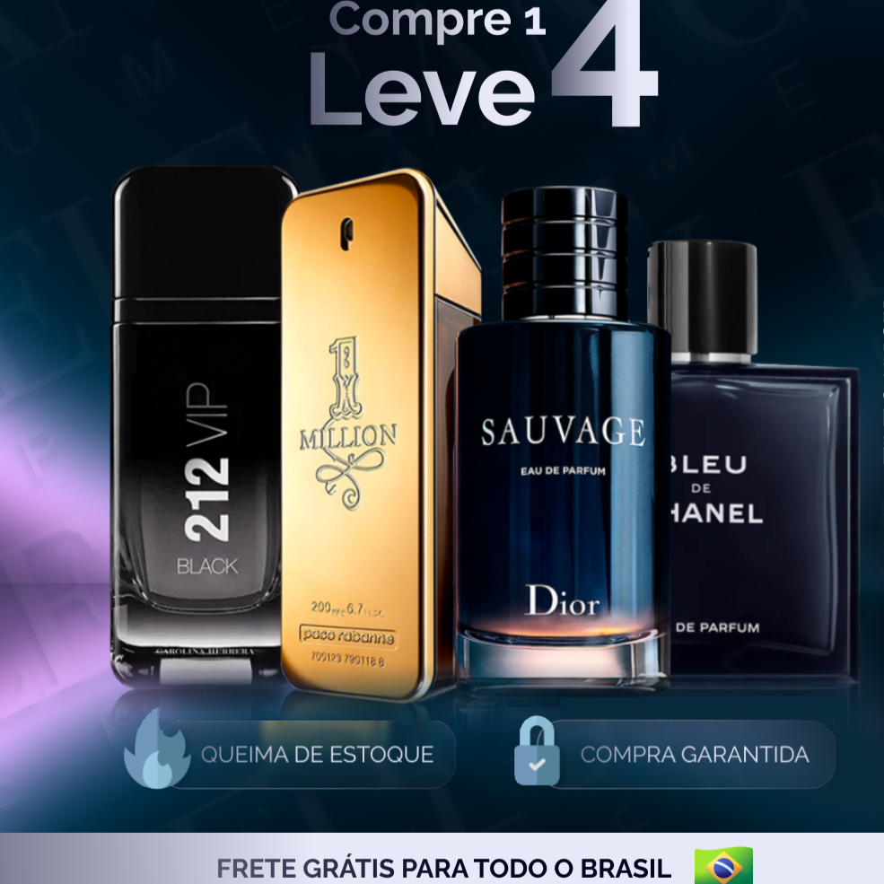 Combo 4 Perfumes Masculinos Importados (100ml) - 1 million, 212 vip, sauvage, bleu [QUEIMA DE ESTOQUE]